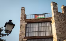 Flag of Palestine in the Montblanc wall, Catalonia.